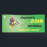 Groene en zwarte Billiardgroep Spandoek<br><div class="desc">Deze geweldige banner is geweldig voor een verjaardagsfeestje,  een vrijgezellenfeest of een soort feest of evenement. Het ontwerp is van een pooltafel met richtsnoerballen,  richtsnoerstok en poollijst.</div>