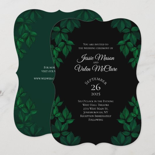 Groene en zwarte bladeren Gothic Elegant Wedding Kaart (Voorkant / Achterkant)