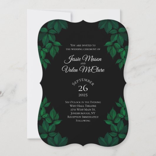 Groene en zwarte bladeren Gothic Elegant Wedding Kaart (Voorkant)