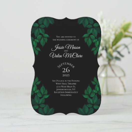 Groene en zwarte bladeren Gothic Elegant Wedding Kaart (Staand voorkant)
