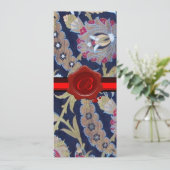 GROENE EN ZWARTE BLAUWE DAMASK, RODE WAX SEAL MONO KAART (Staand voorkant)