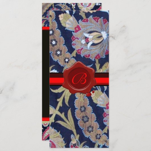 GROENE EN ZWARTE BLAUWE DAMASK, RODE WAX SEAL MONO KAART (Voorkant / Achterkant)