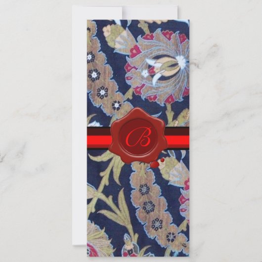 GROENE EN ZWARTE BLAUWE DAMASK, RODE WAX SEAL MONO KAART (Voorkant)