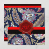 GROENE EN ZWARTE BLAUWE DAMASK, RODE WAX SEAL MONO KAART (Voorkant / Achterkant)