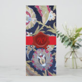 GROENE EN ZWARTE BLAUWE DAMASK, RODE WAX SEAL MONO KAART (Staand voorkant)