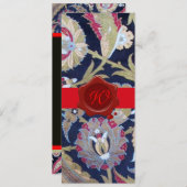 GROENE EN ZWARTE BLAUWE DAMASK, RODE WAX SEAL MONO KAART (Voorkant / Achterkant)