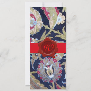 GROENE EN ZWARTE BLAUWE DAMASK, RODE WAX SEAL MONO KAART