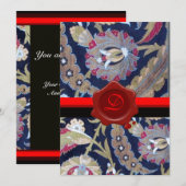 GROENE EN ZWARTE BLAUWE DAMASK, RODE WAX SEAL MONO KAART (Voorkant / Achterkant)