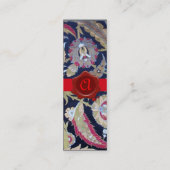 GROENE EN ZWARTE BLAUWE DAMASK, RODE WAX SEAL MONO MINI VISITEKAARTJE (Achterkant)