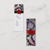 GROENE EN ZWARTE BLAUWE DAMASK, RODE WAX SEAL MONO MINI VISITEKAARTJE (Voorkant / Achterkant)