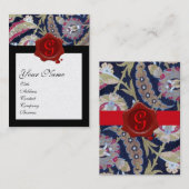 GROENE EN ZWARTE BLAUWE DAMASK, RODE WAX SEAL MONO VISITEKAARTJE (Voorkant / Achterkant)