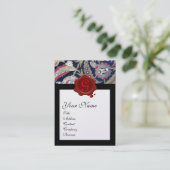 GROENE EN ZWARTE BLAUWE DAMASK, RODE WAX SEAL MONO VISITEKAARTJE (Staand voorkant)