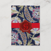 GROENE EN ZWARTE BLAUWE DAMASK, RODE WAX SEAL MONO VISITEKAARTJE (Achterkant)