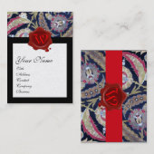 GROENE EN ZWARTE BLAUWE DAMASK, RODE WAX SEAL MONO VISITEKAARTJE (Voorkant / Achterkant)