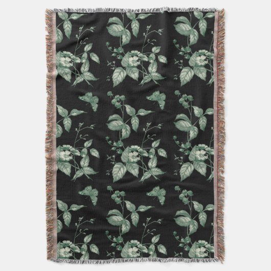  groene en zwarte bloemen en vlinder deken (Voorkant Verticaal)