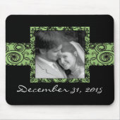 Groene en zwarte bloemige wervelingen muismat (Voorkant)