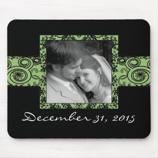 Groene en zwarte bloemige wervelingen muismat (Voorkant)