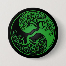 Groene en zwarte boom van Life Yin Yang Ronde Button 7,6 Cm