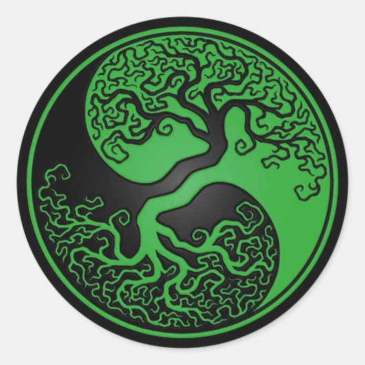Groene en zwarte boom van Life Yin Yang Ronde Sticker (Voorkant)