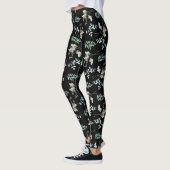 Groene en zwarte botanische bladeren leggings (Links)