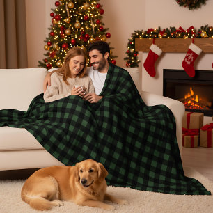 Groene en zwarte Buffalo geruite Kerstcheck Fleece Deken
