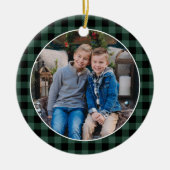 Groene en zwarte Buffalo ruit aangepaste kerstfoto Keramisch Ornament (Voorkant)