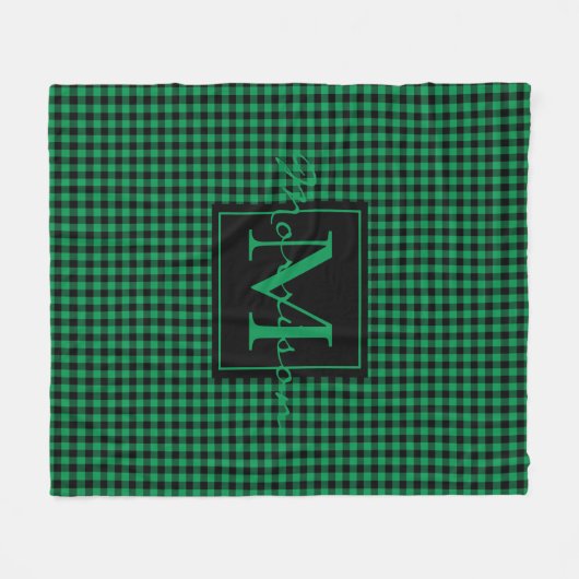 Groene en Zwarte Buffel geruite Monogrammed Custom Fleece Deken (Voorkant (Horizontaal))