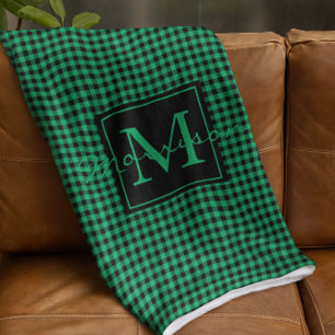 Groene en Zwarte Buffel geruite Monogrammed Custom Fleece Deken