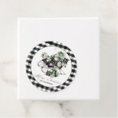 Groene en zwarte buikbufferpakketten bedankjes labels (In situ)