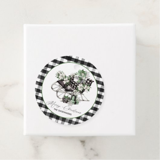 Groene en zwarte buikbufferpakketten bedankjes labels (In situ)