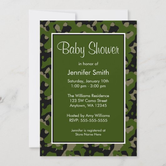 Groene en zwarte Camo Baby Shower-uitnodigingen Kaart (Voorkant)