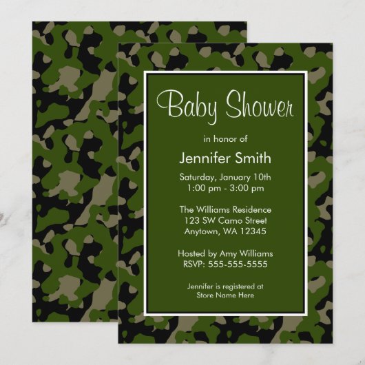Groene en zwarte Camo Baby Shower-uitnodigingen Kaart (Voorkant / Achterkant)
