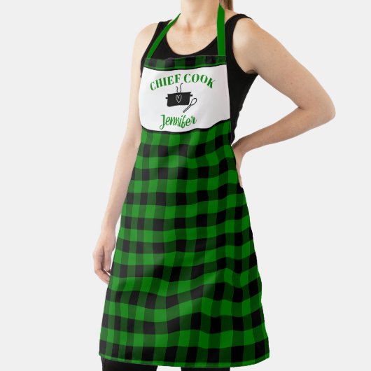 Groene en zwarte Cook Buffalo Plaid Pattern Schort (Insitu)