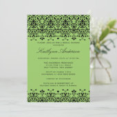 Groene en zwarte Damask Bridal Shower Invitation Kaart (Staand voorkant)