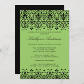 Groene en zwarte Damask Bridal Shower Invitation Kaart (Voorkant / Achterkant)