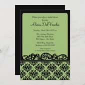 Groene en zwarte Damask Bridal Shower Invitation Kaart (Voorkant / Achterkant)
