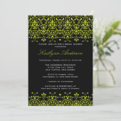 Groene en zwarte Damask Bridal Shower Invitation Kaart (Staand voorkant)