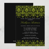 Groene en zwarte Damask Bridal Shower Invitation Kaart (Voorkant / Achterkant)