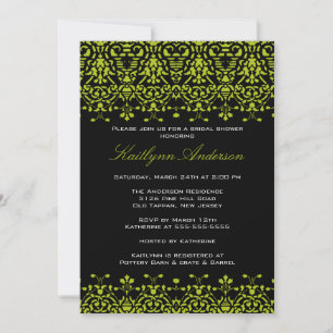 Groene en zwarte Damask Bridal Shower Invitation Kaart