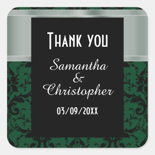 Groene en zwarte demper bedankt vierkante sticker (Voorkant)