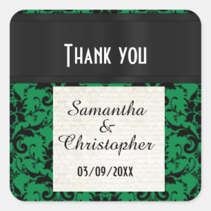 Groene en zwarte demper bedankt vierkante sticker