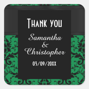 Groene en zwarte demper bedankt vierkante sticker
