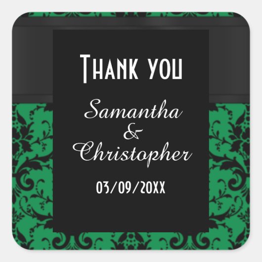 Groene en zwarte demper bedankt vierkante sticker (Voorkant)