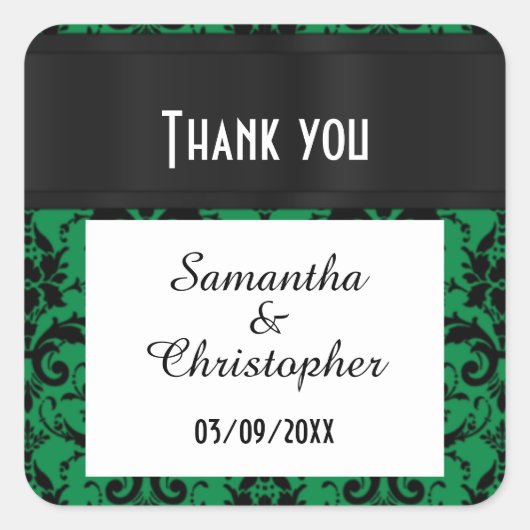 Groene en zwarte demper bedankt vierkante sticker (Voorkant)