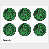 Groene en Zwarte Draak Phoenix Yin Yang Ronde Sticker (Vel)