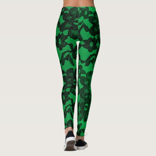 Groene en zwarte Elegant Faux Lace Spandex-Legging Leggings (Achterkant)