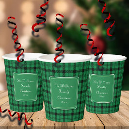 Groene en Zwarte Gezellige Plaids Naam Papieren Bekers