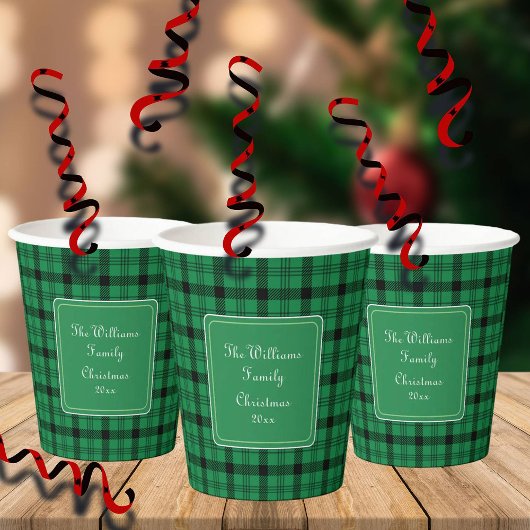 Groene en Zwarte Gezellige Plaids Naam Papieren Bekers