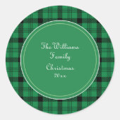 Groene en Zwarte Gezellige Plaids Naam Ronde Sticker (Voorkant)
