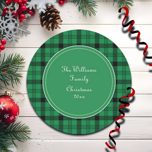 Groene en Zwarte Gezellige Plaids Naam Ronde Sticker